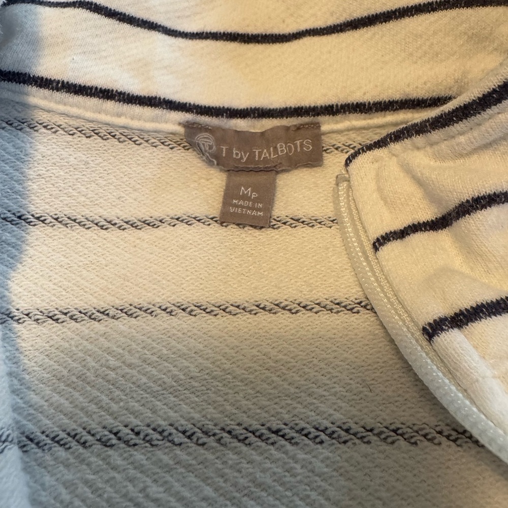 Talbots Ombre Stripe Quarter Zip Pullover Sweatshirt Blue White MP - Picture 5 of 11